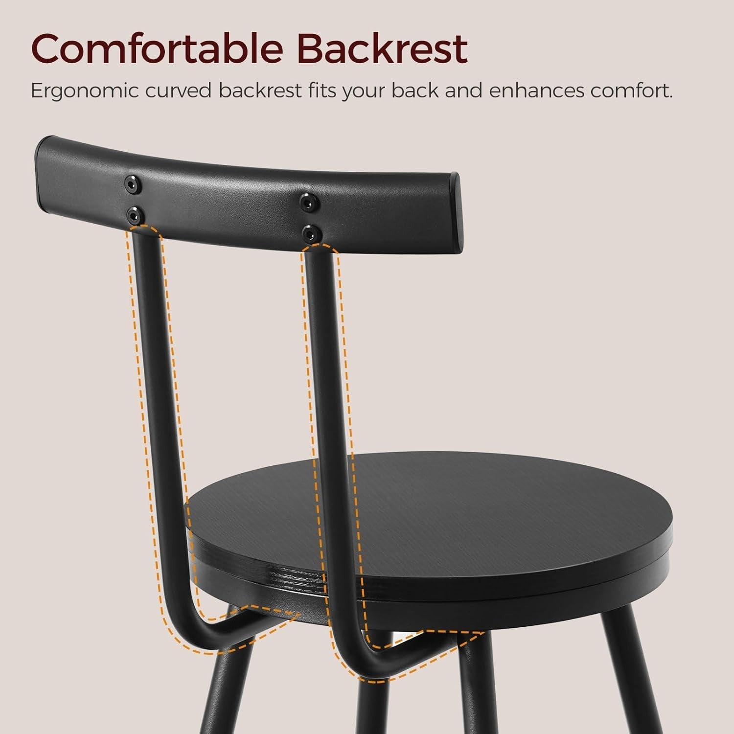 Modern Bar Stools Set of 2 with Backrest & Footrest 32x32x66cm Black