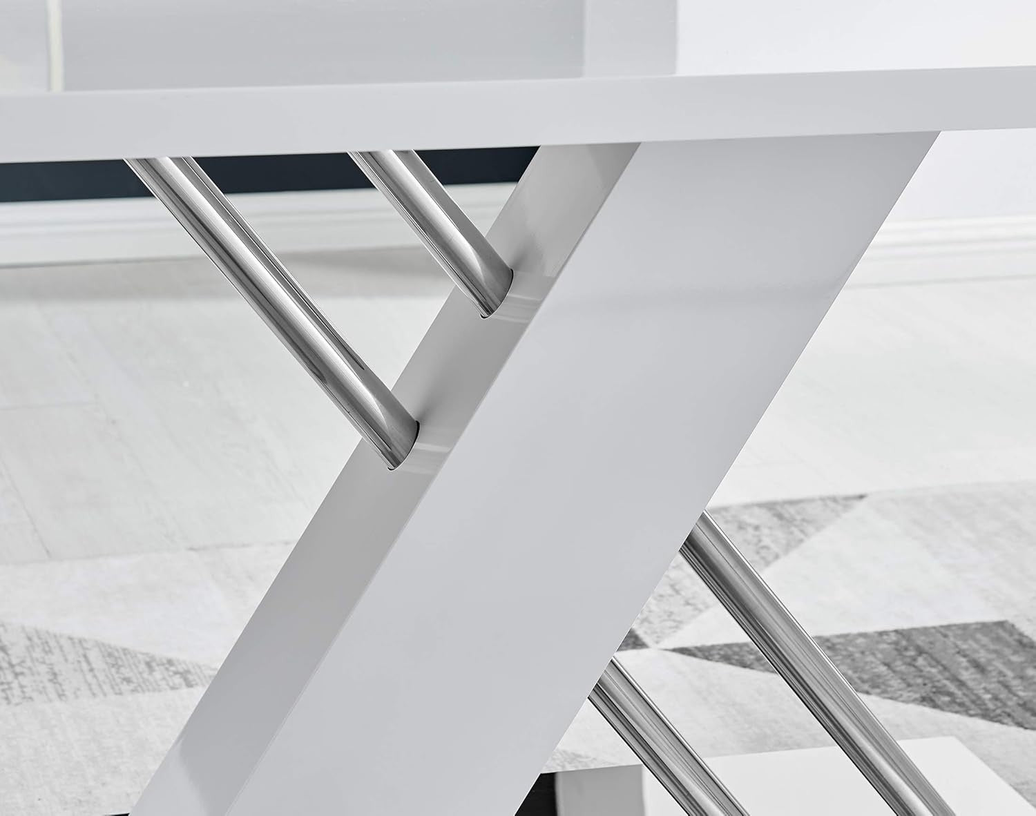 White Gloss Dining Table 150cm – Modern Steel Base, Sleek & Durable