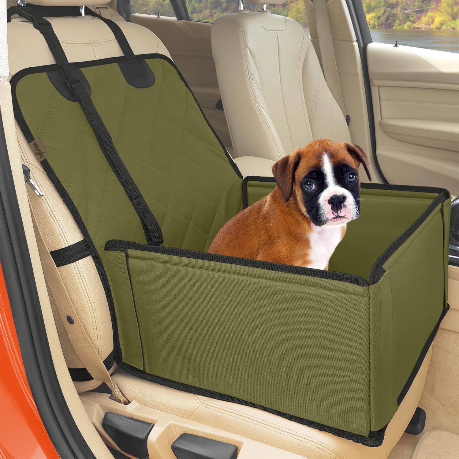 Extra Stable Dog Booster Car Seat Waterproof Travel Bed Khaki 12kg