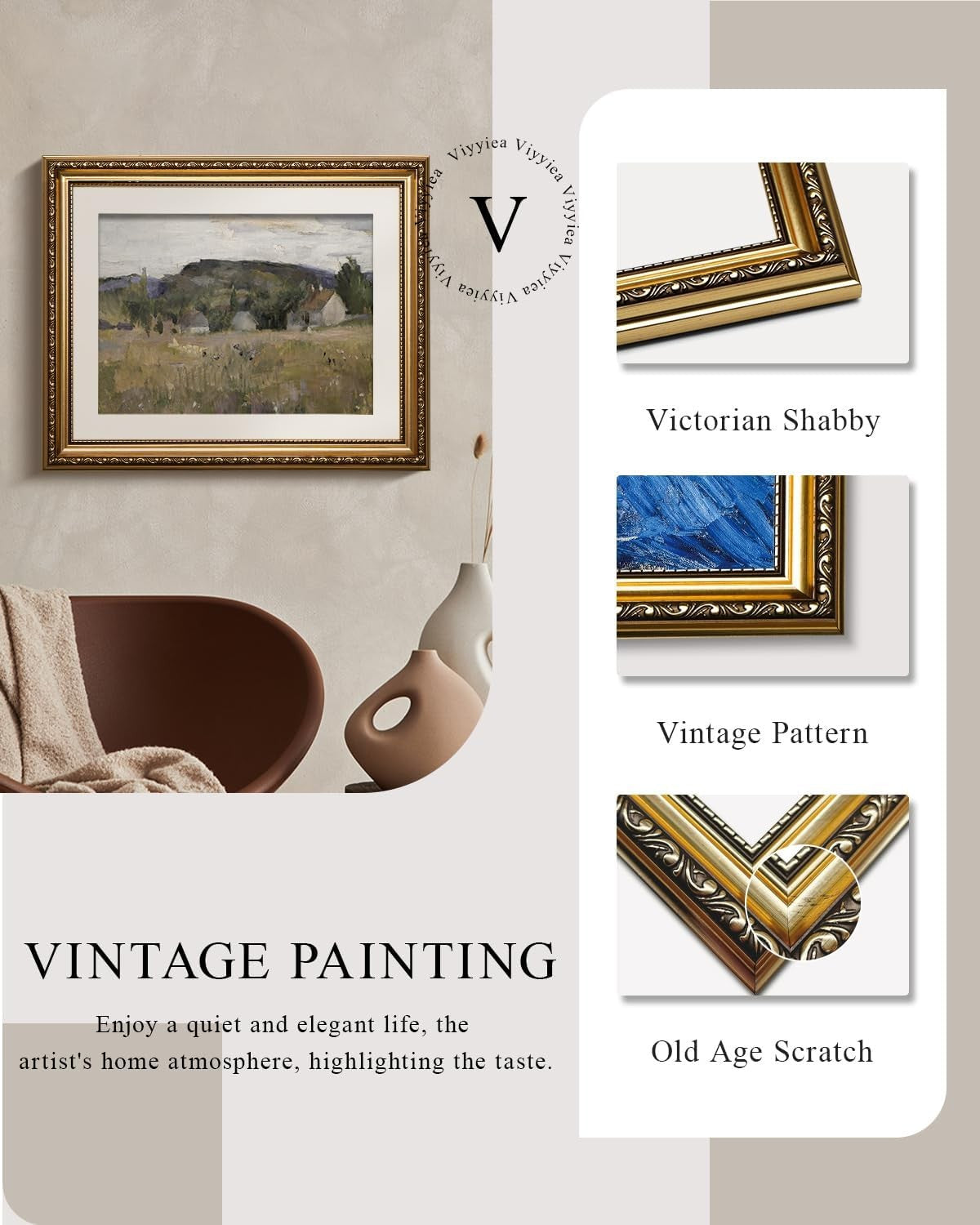 Gold Framed Vintage Landscape Canvas Wall Art 13x16in