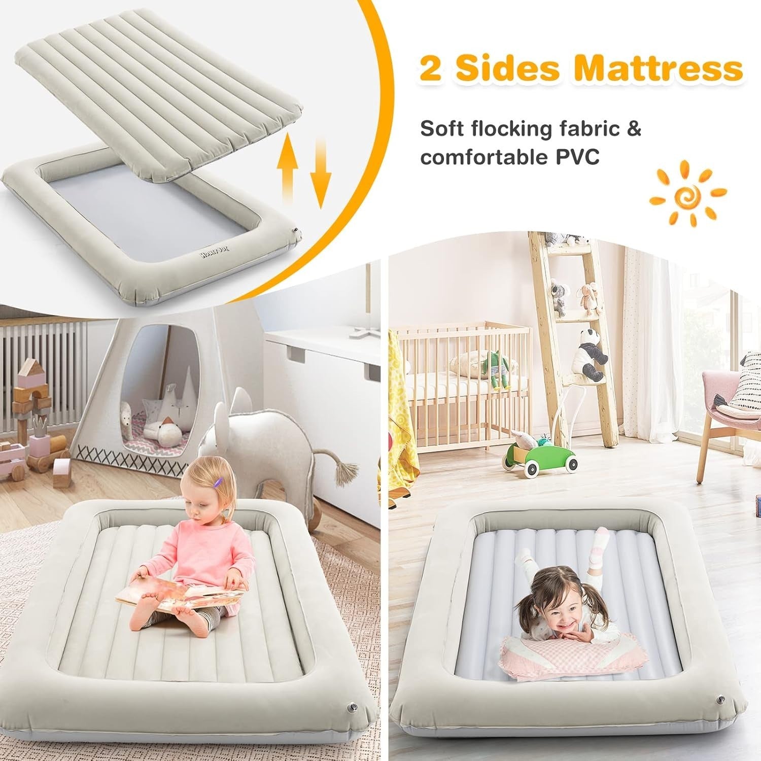 Inflatable Toddler Travel Bed with Safety Rails Kids Air Mattress