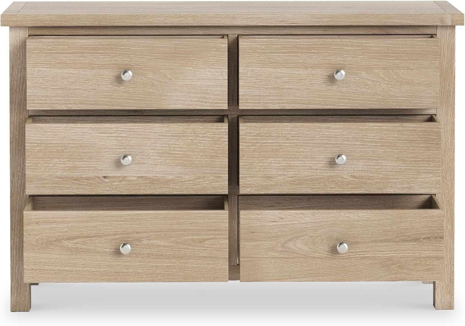 6 Drawer Washed Oak Chest – Solid Wood Storage, Bedroom & Hallway Organizer
