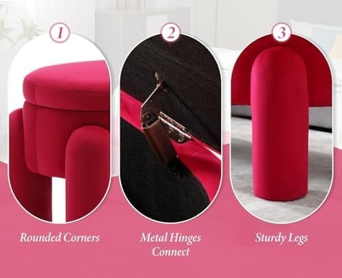 Rose Red Velvet Storage Ottoman Bench with Spacious Seat & Hidden Storage