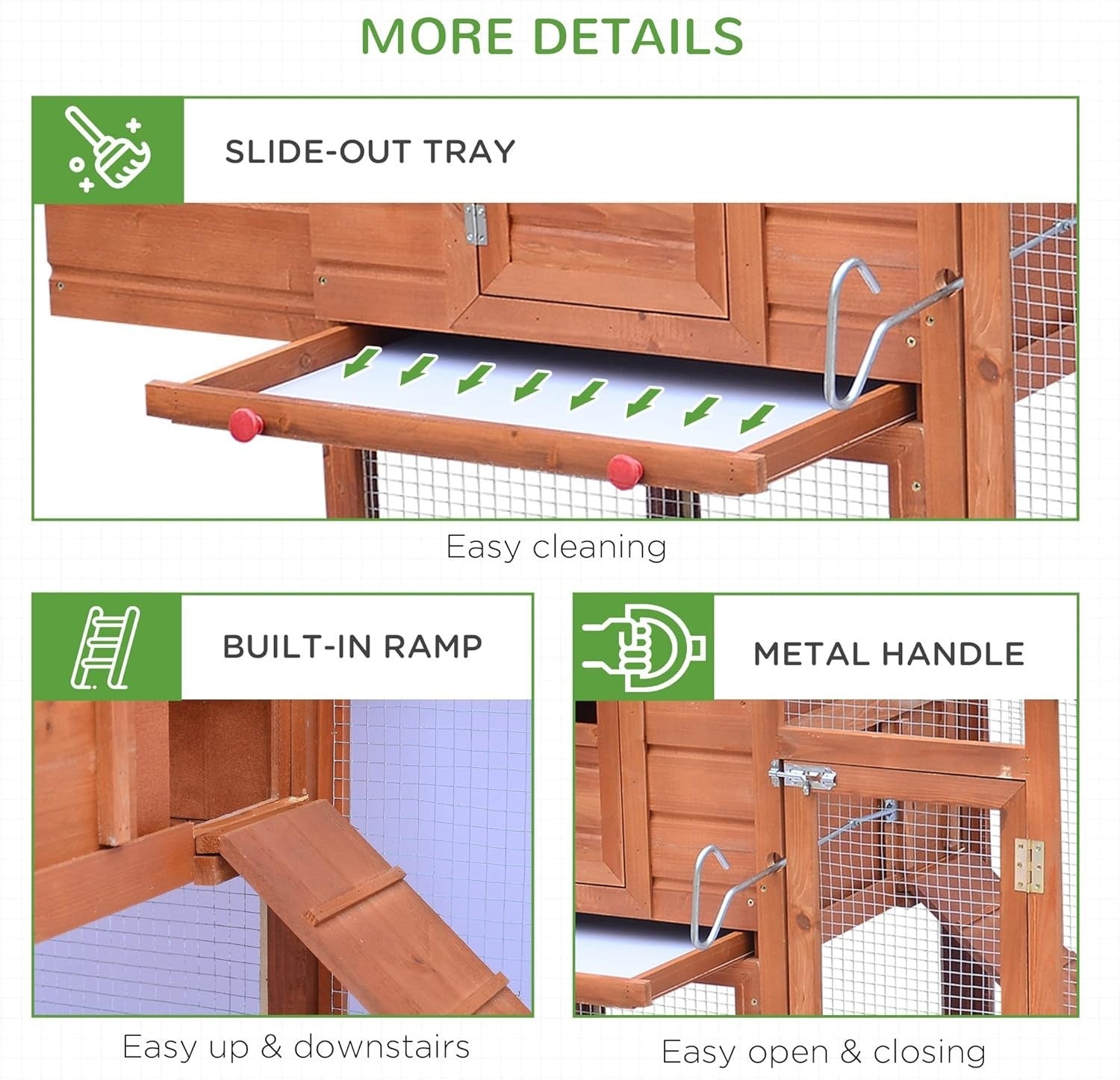 Wooden Chicken Coop with Run Nest Box Easy Clean Tray Outdoor Hen House