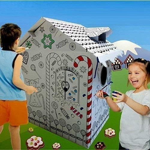 Kids Cardboard Playhouse Colour Your Own Gingerbread Wendy House