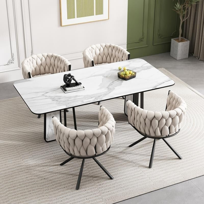 Set of 6 Swivel Velvet Dining Chairs – Modern, Comfy, Curved Back Support