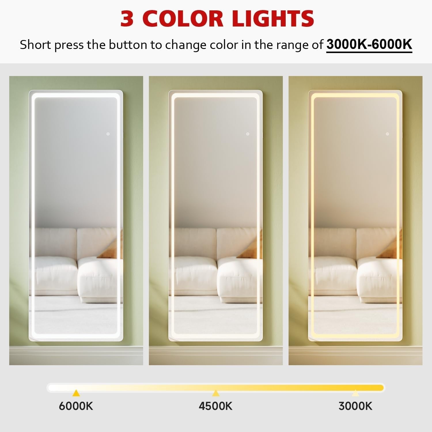 Full Length Mirror with LED Lights 160x60cm – Dimmable & Wall/Floor Mount