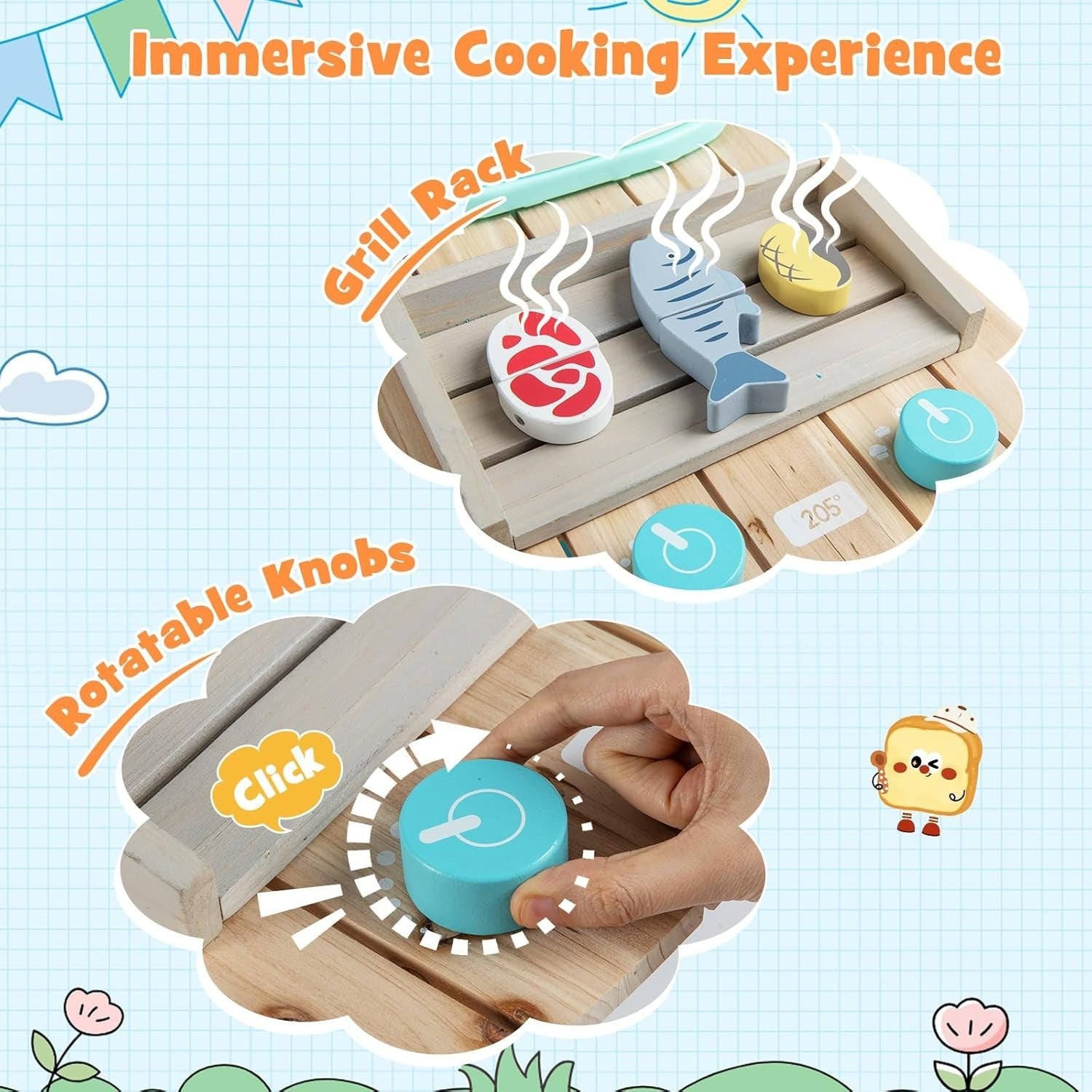 Kids Outdoor Mud Kitchen Wooden Playset Sink Faucet BBQ Toy 3+