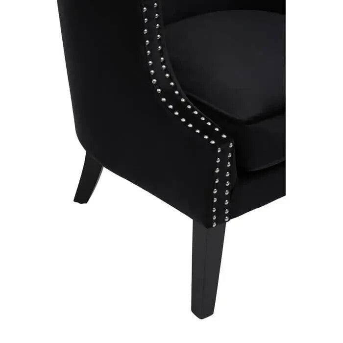 Black Velvet Studded Accent Chair with Foam Seat & Rubberwood Frame