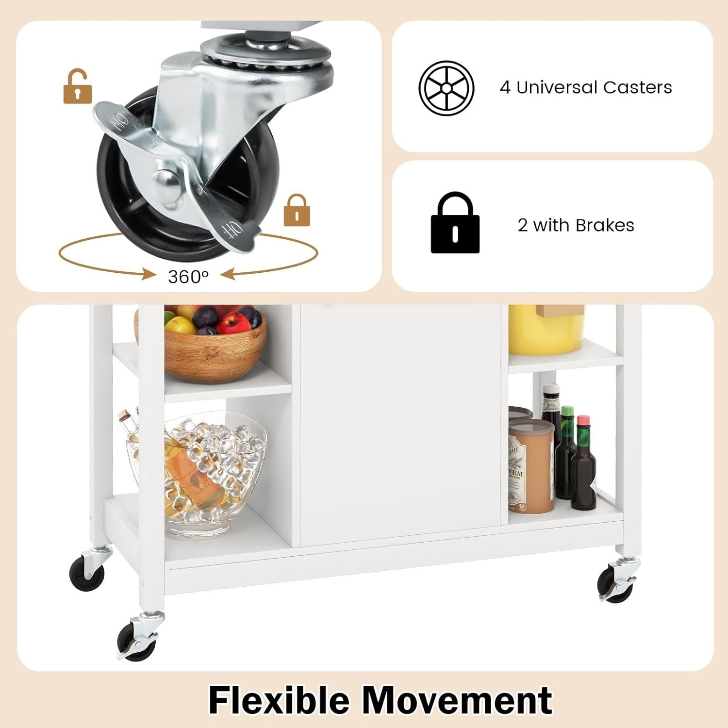 Kitchen Island Trolley with Drawers & Adjustable Shelf White 99x46x90cm