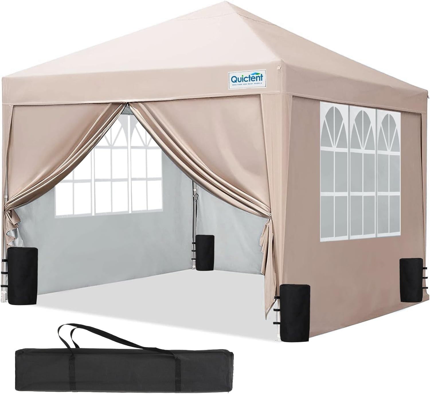 3x3M Beige Pop Up Gazebo With Removable Sides Waterproof Garden Party Tent