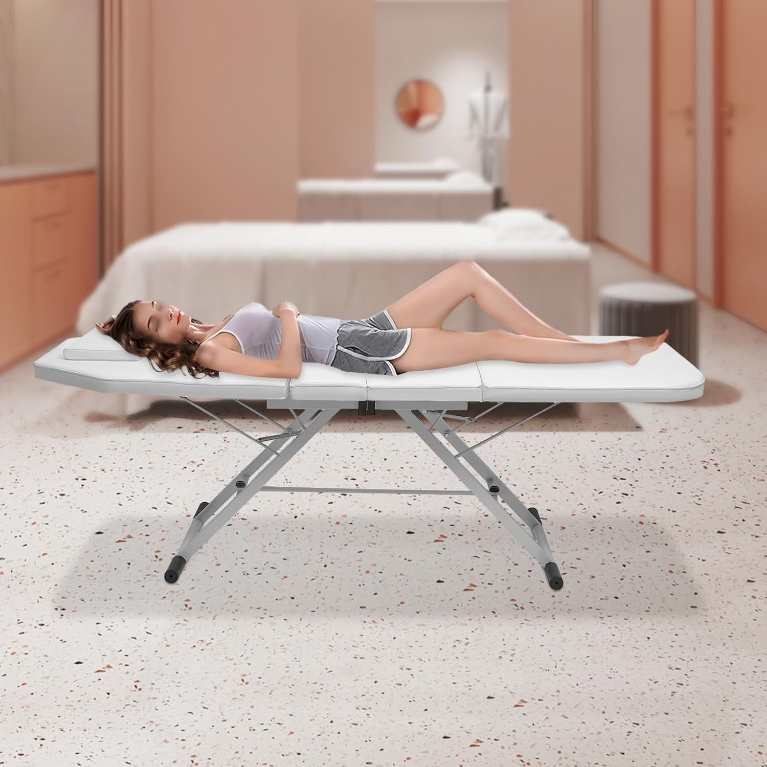 Foldable Portable Massage Bed Adjustable Beauty Salon Lash Tattoo Table 182cm