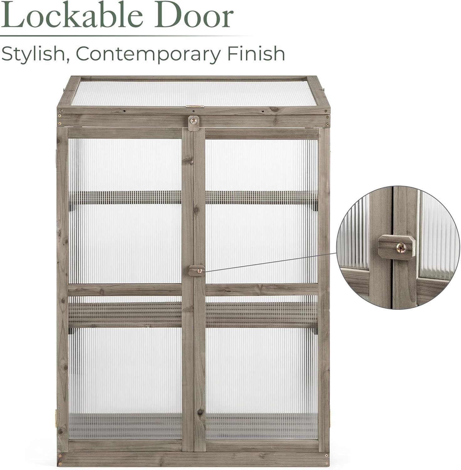 Wooden Garden Greenhouse Cold Frame Grey Polycarbonate Windows Lockable Doors