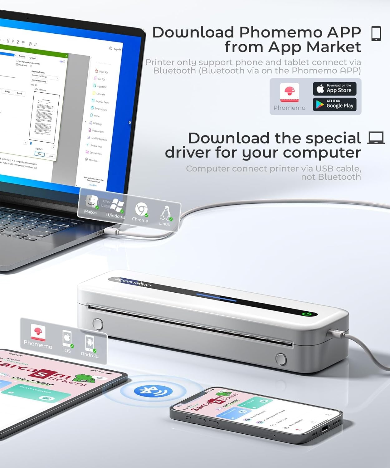 A4 Portable Thermal Printer 300DPI Bluetooth 2600mAh