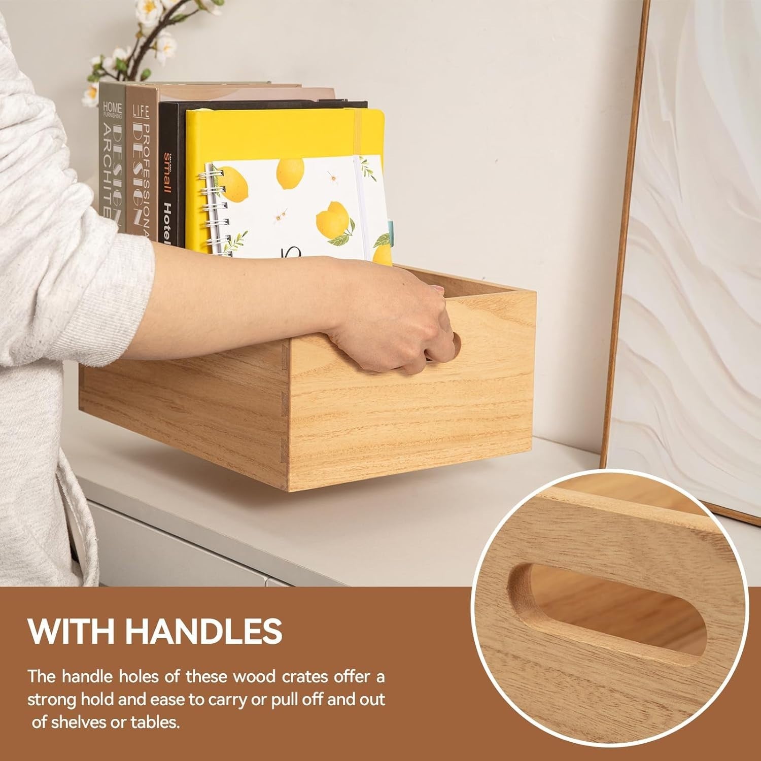 Set of 3 Nesting Wooden Crates with Handles 42.3x32x18.5cm Natural Organizer