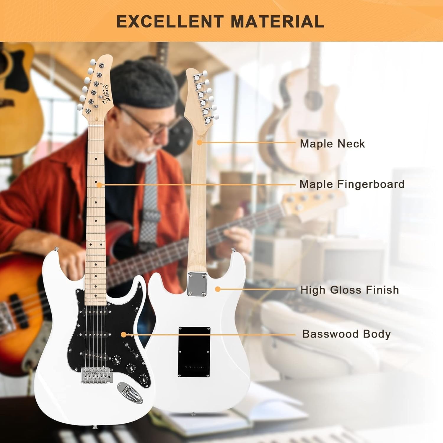 Full Size Electric Guitar Starter Kit White 20W Amp w/ Bag & Cable