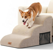 3 Step Dog Stairs for Bed Sofa Non Slip Washable Beige 60x40x40cm