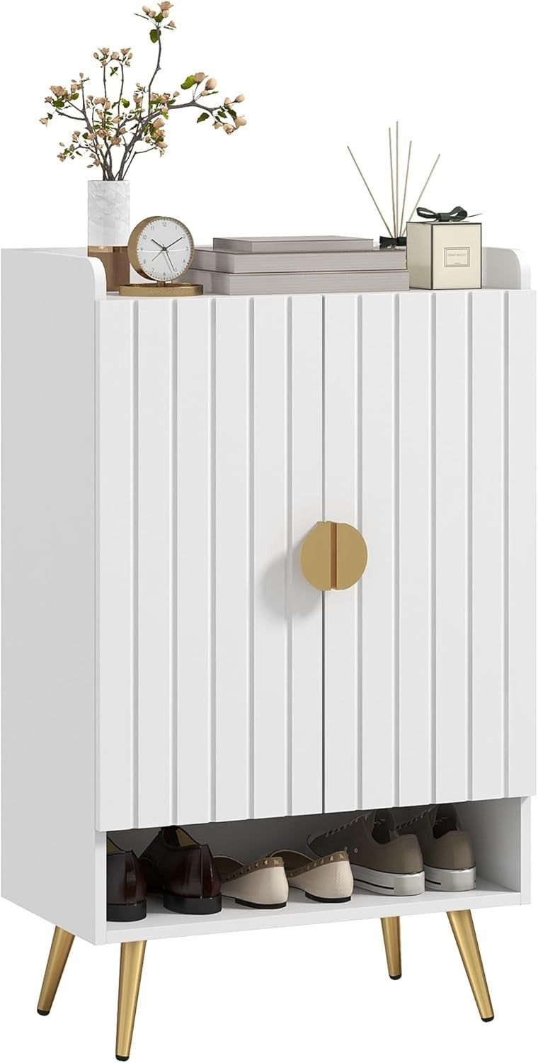 Modern 15-Pair Shoe Cabinet with Adjustable Shelves & Storage, 100x60x33cm White