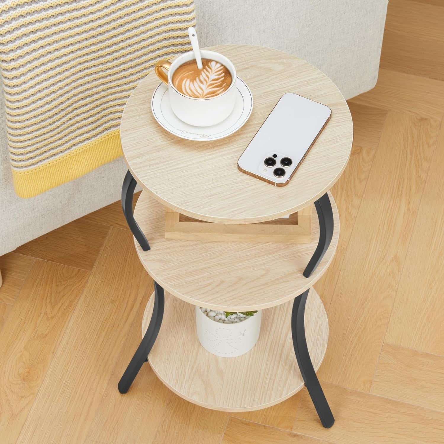 3-Tier Round Side Table with Storage Shelves – Compact, Stylish & Sturdy