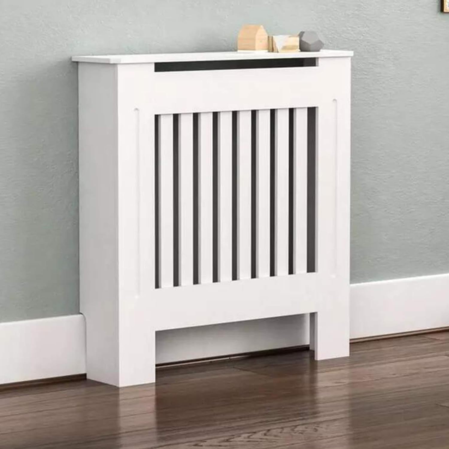 Tall Radiator Cover White MDF Cabinet | Vertical Slats Modern Shelf 100cm