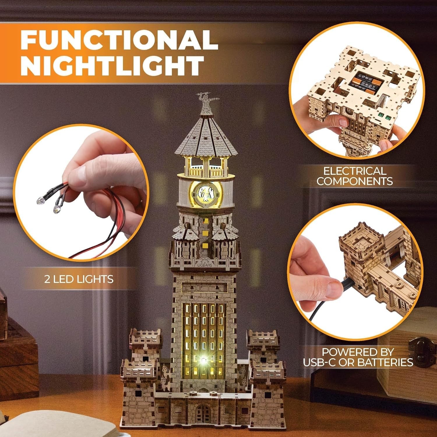 3D Wooden Lighthouse Puzzle with LED Nightlight – DIY Model Kit Gift