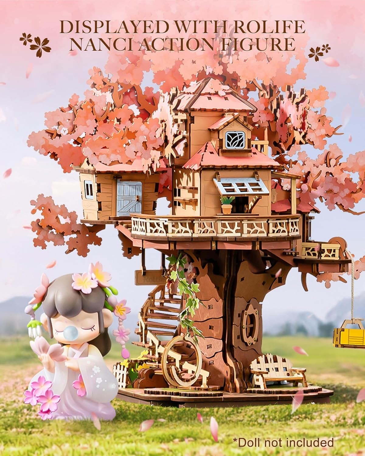 3D Wooden Sakura Tree House DIY Miniature Model Kit Home Decor Gift