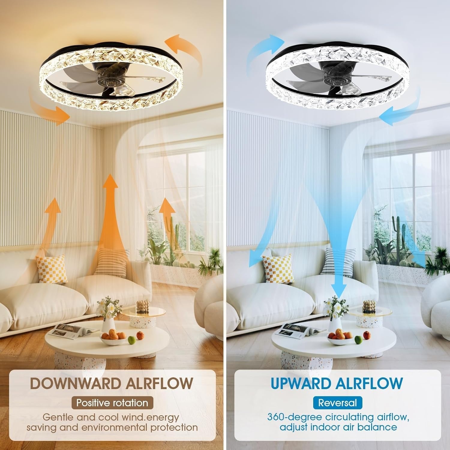 60CM LED Ceiling Fan Light, Remote & App Control, 6 Speeds, Black
