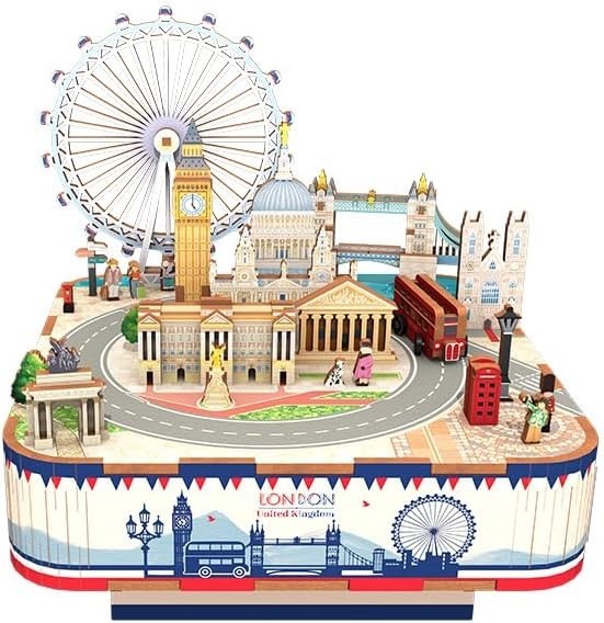 London Music Box 3D Wooden Puzzle DIY Rotating Model Kit Decor Gift