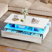 Modern High Gloss Coffee Table with 4 Drawers & 16-Color LED Lights, 90cm