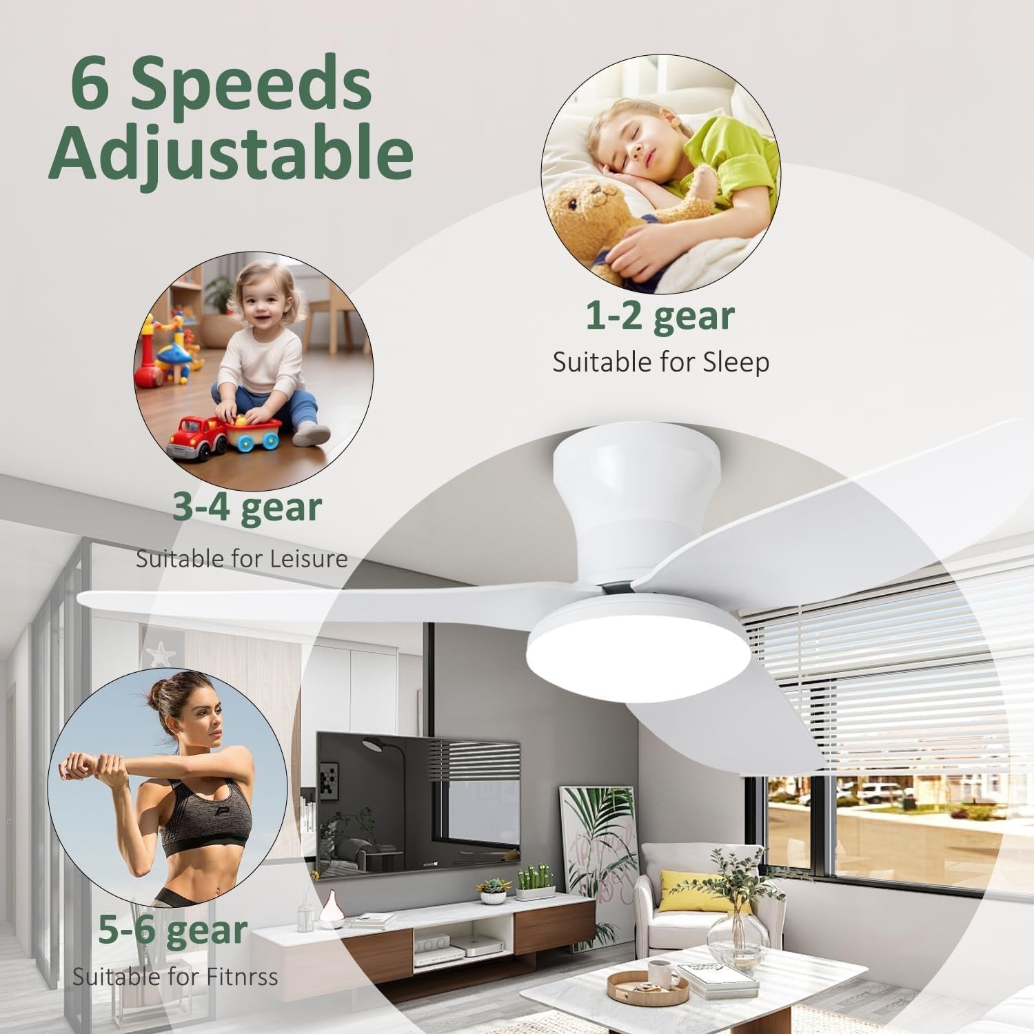 Lrenjon 100CM Modern Ceiling Fan Light, 6-Speed Silent LED – White