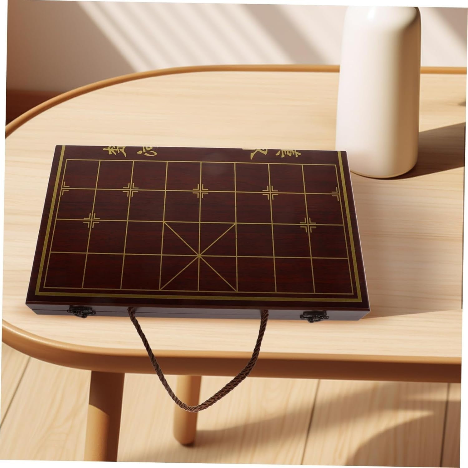 Wooden Xiangqi Travel Chess Set Storage Box Board Portable Game