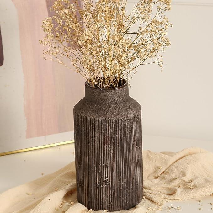 Rustic Ceramic Vase 9.7in Farmhouse Terracotta Table Décor Vintage Style