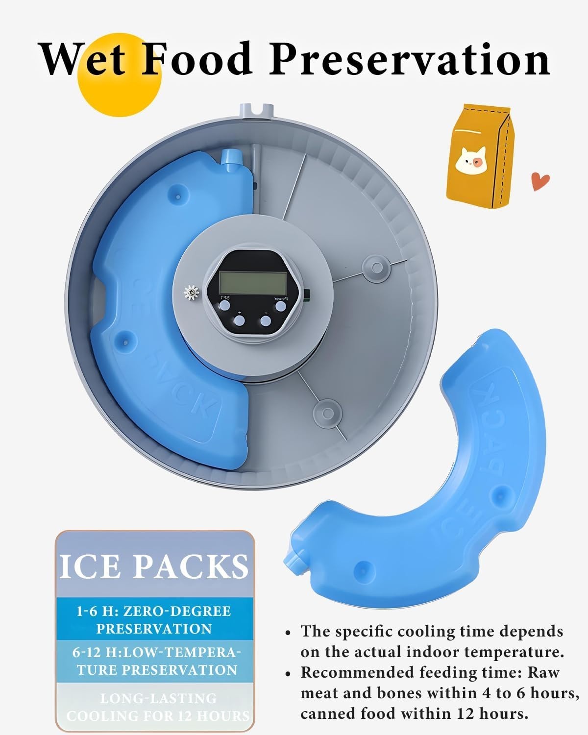 6 Meal Automatic Wet Cat Feeder Timer Ice Pack Food Dispenser Bowl