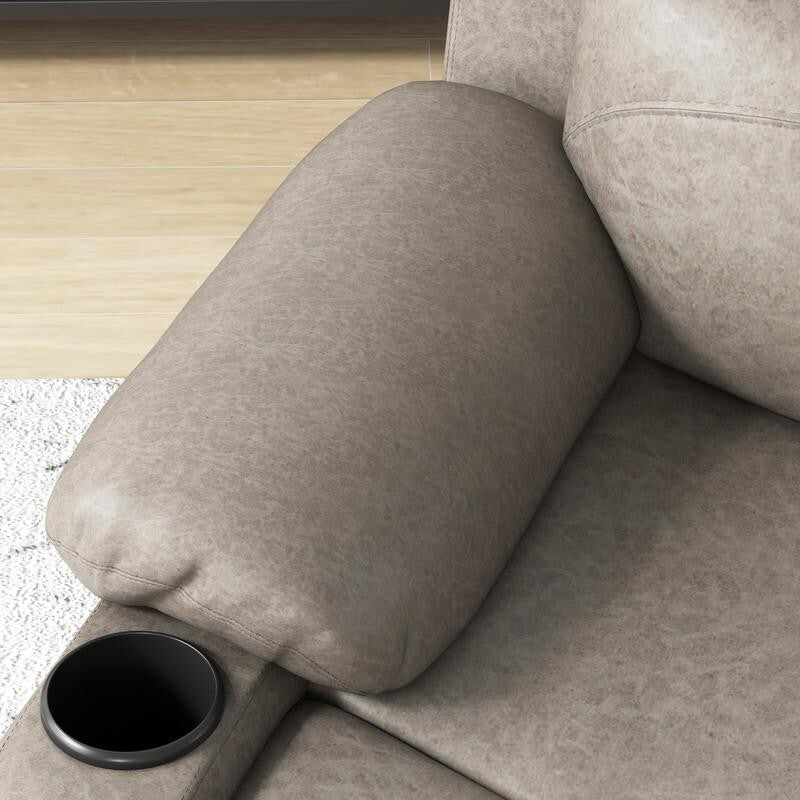 Microfibre Recliner Armchair w/ Cup Holders – Manual Chair w/ Leg Rest Brown