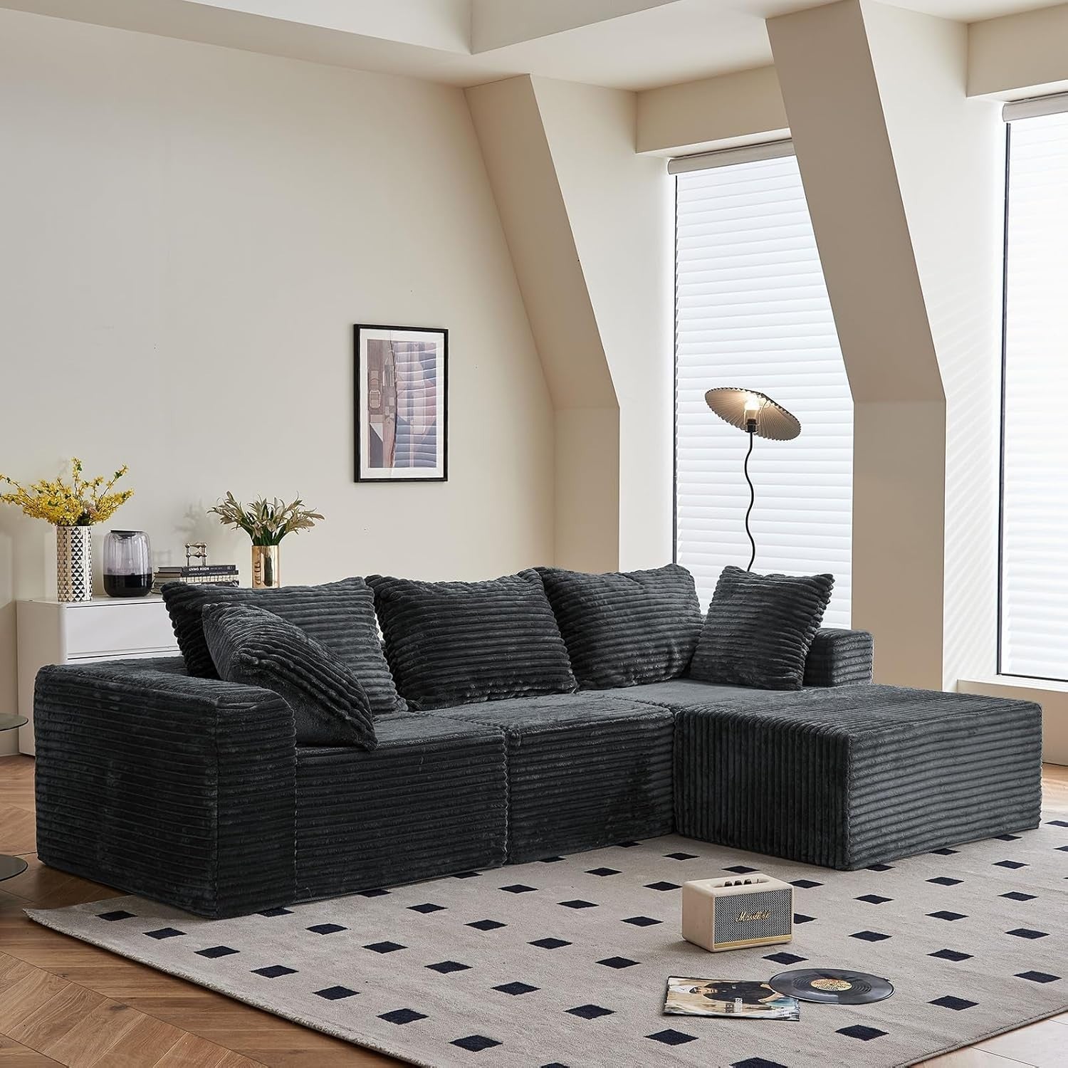 Modular 3/4 Seater Sofa Grey Corner Couch No Assembly, Memory Foam, 274cm