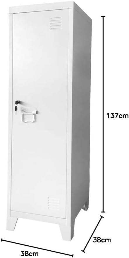 White Metal Locker Cabinet Office Storage Cupboard with Lock 137cm Tall Steel