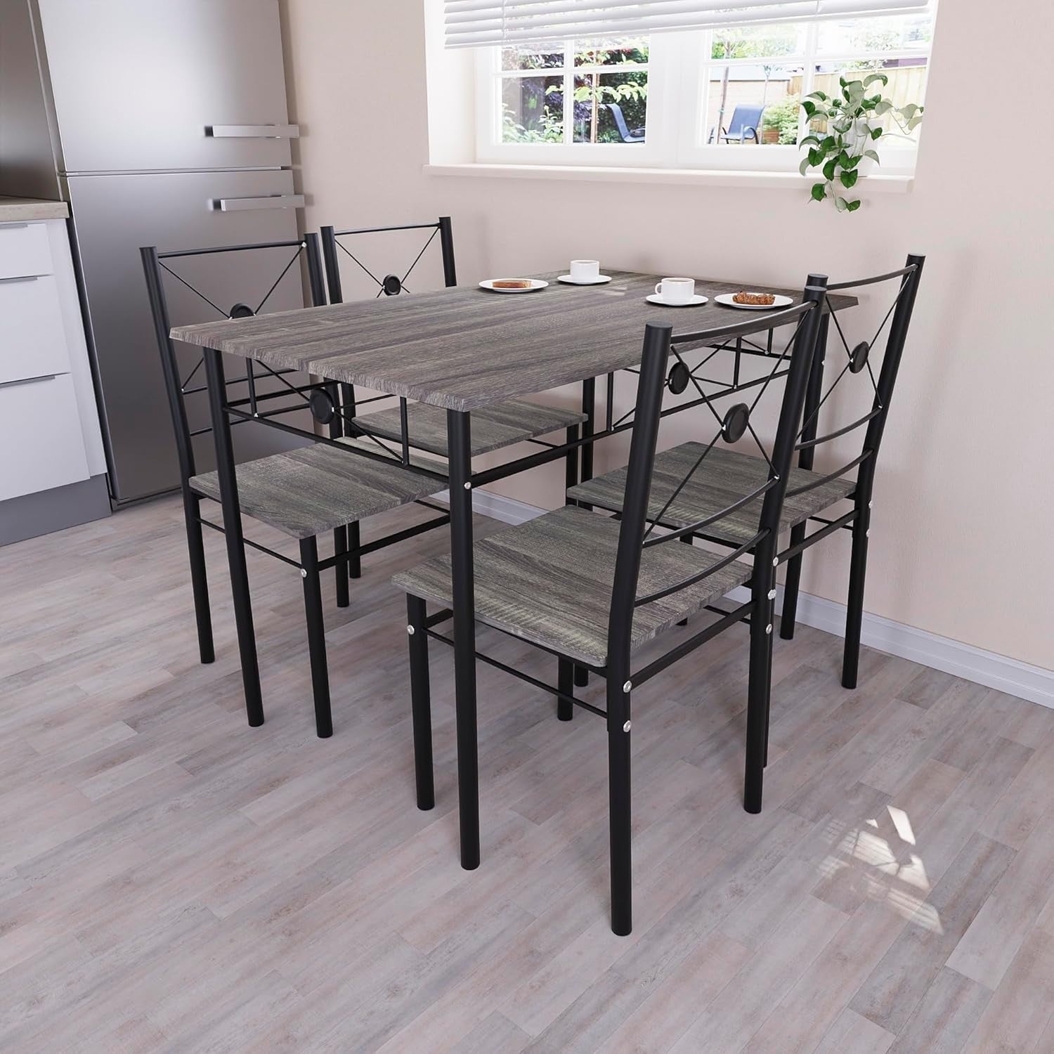 Modern Grey 4-Seater Dining Table Set | Compact Kitchen Breakfast Set