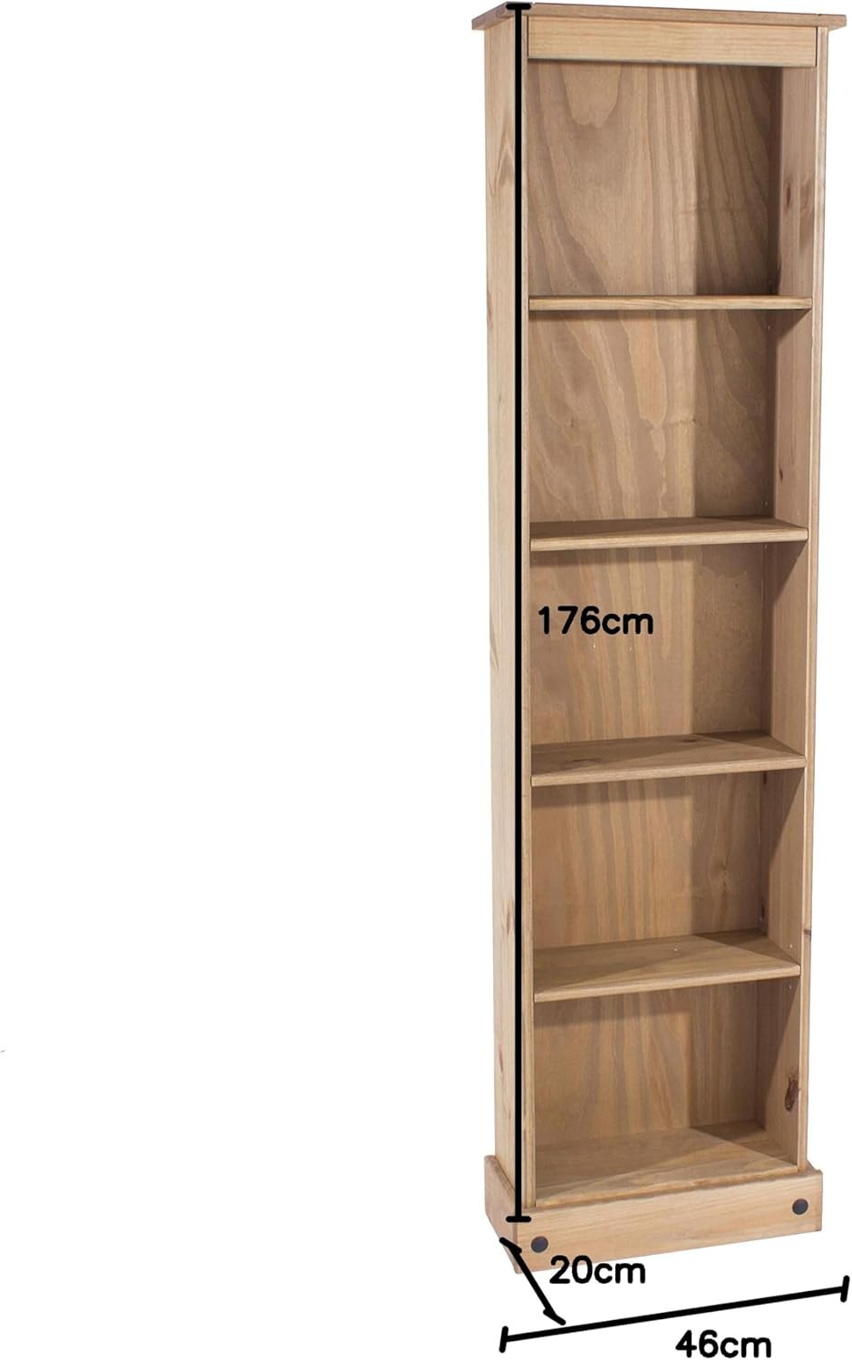 Solid Pine Tall Narrow 5 Tier Bookcase Wooden Storage Shelf Natural