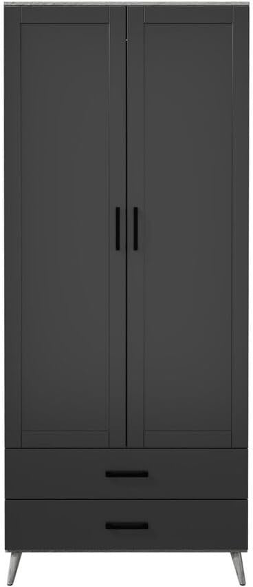 Black 2 Door Wardrobe with Drawers & Rail – Tall Bedroom Storage Unit