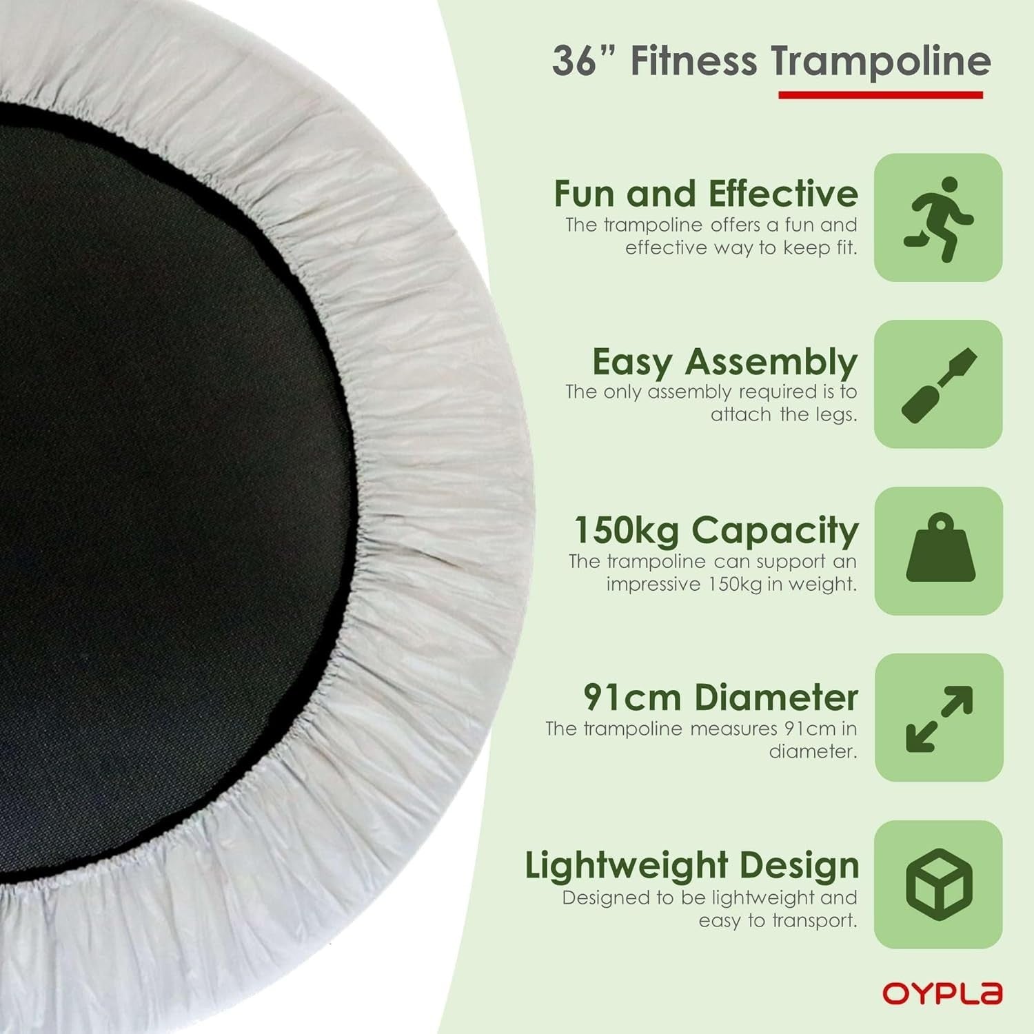36'' Fitness Trampoline Mini Rebounder Indoor Aerobic Exercise 100KG
