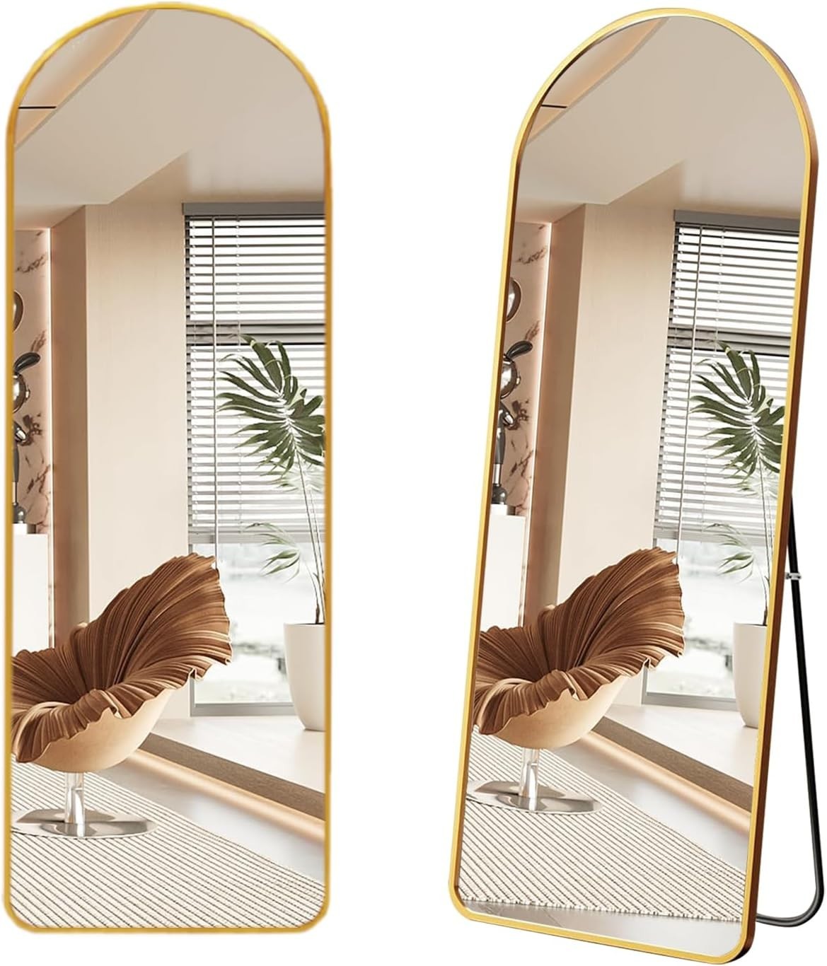 Gold Full-Length Floor Mirror 147x45cm with Dual Mounting & Stand
