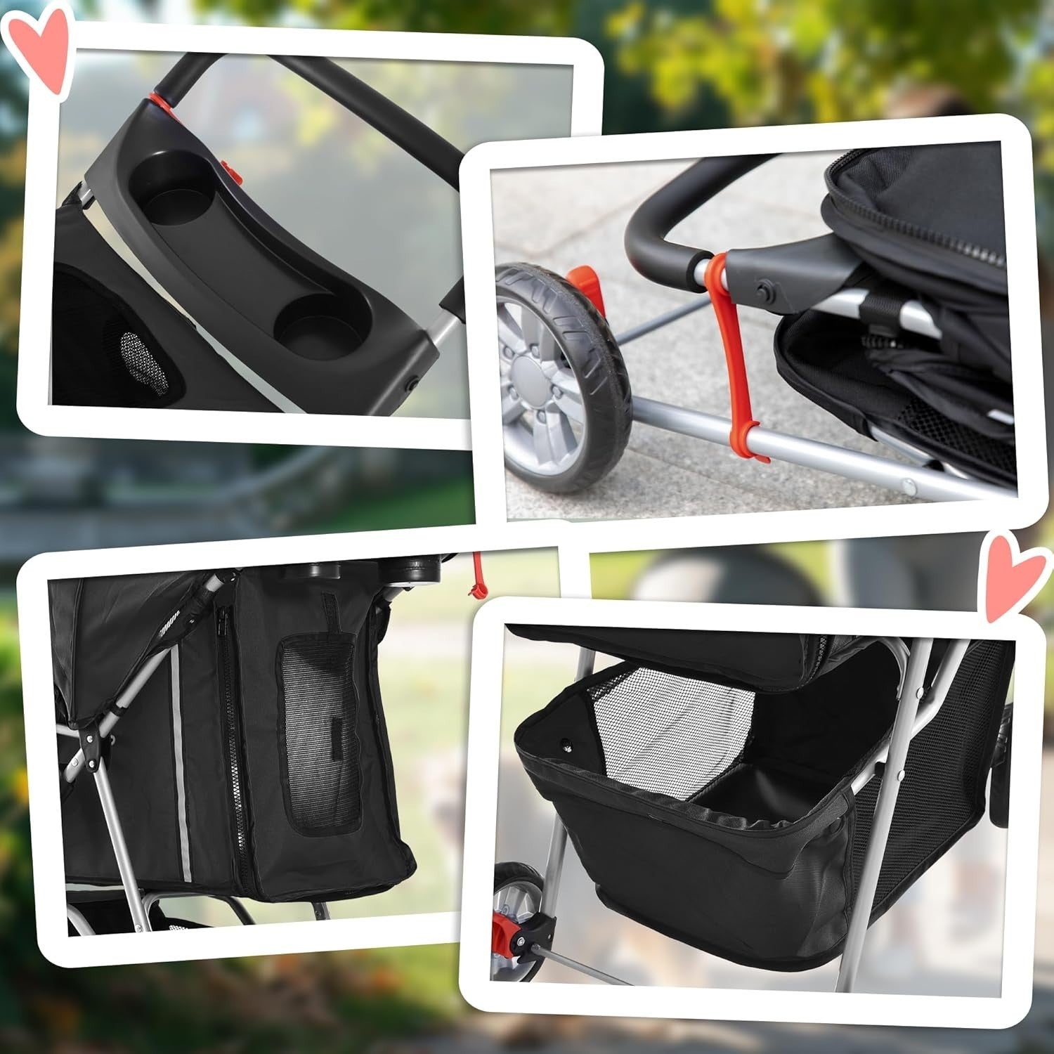 Pet Travel Stroller 3-Wheel Dog Cat Pushchair Carrier Black Foldable