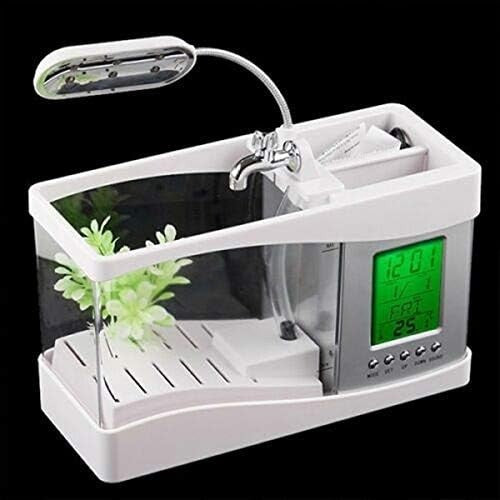 USB Desktop Mini Fish Tank Aquarium LED Lamp Clock Nature Sounds
