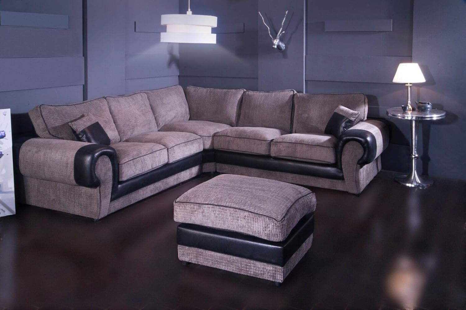Kingsize 5-Seater L-Shape Corner Sofa Brown Mocha Fabric with Swivel Comfort