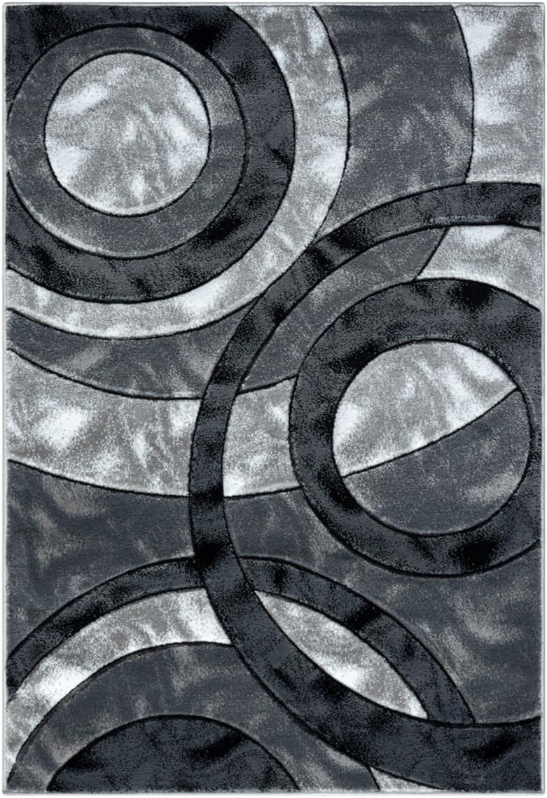 Luxury Grey Circle Rug 120x170cm – Soft High Pile Non Slip Carpet
