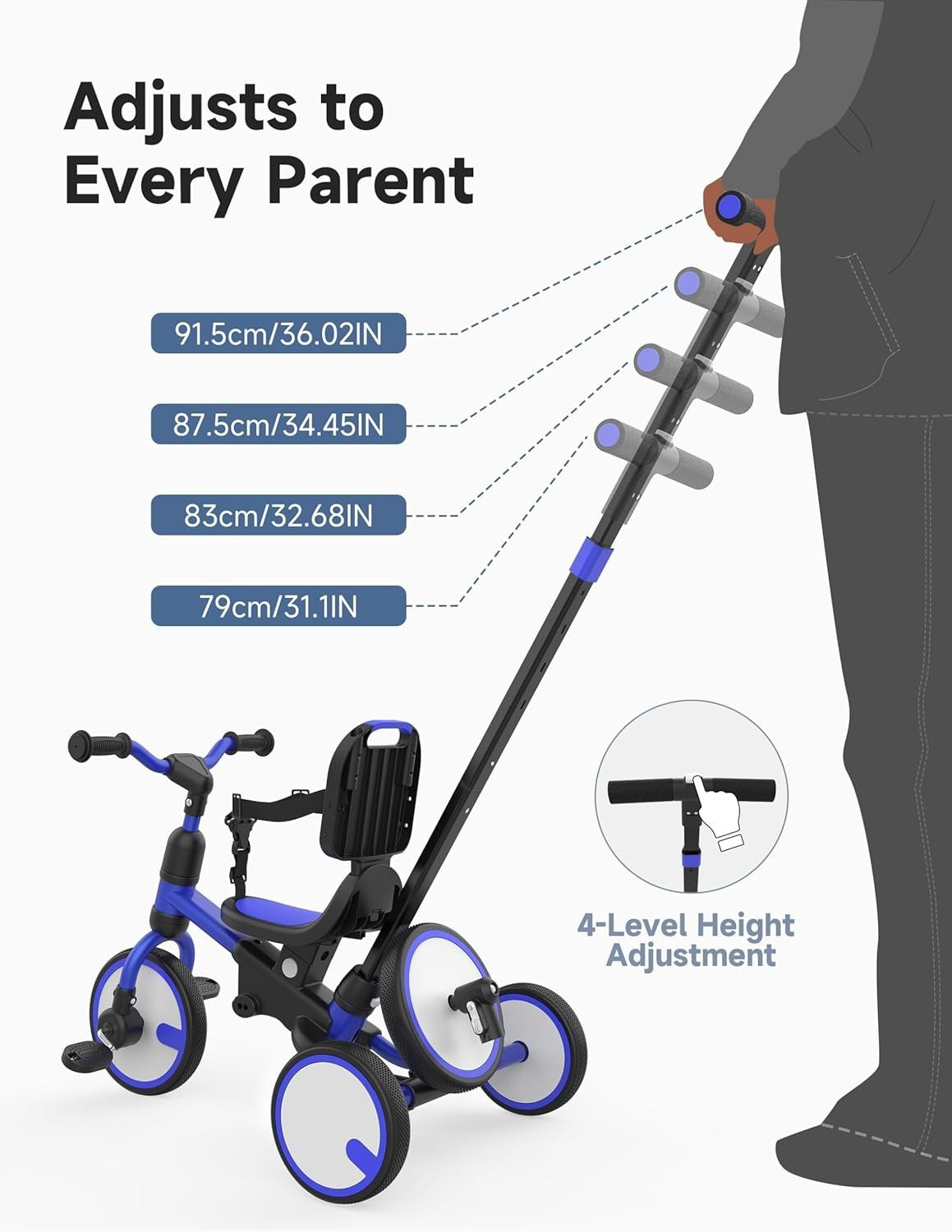 Convertible Toddler Tricycle Balance Bike Push Handle Safety Seat
