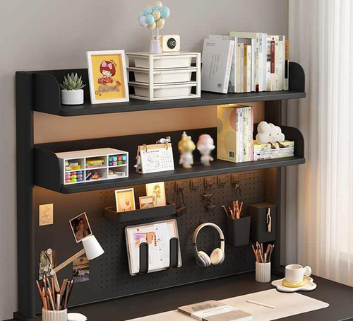 Clamp-On Desk Organizer Shelf Adjustable 3-Tier Desktop Bookshelf Black