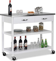 Mobile Kitchen Storage Trolley with Stainless Steel Top,Drawers & Lockable Wheel