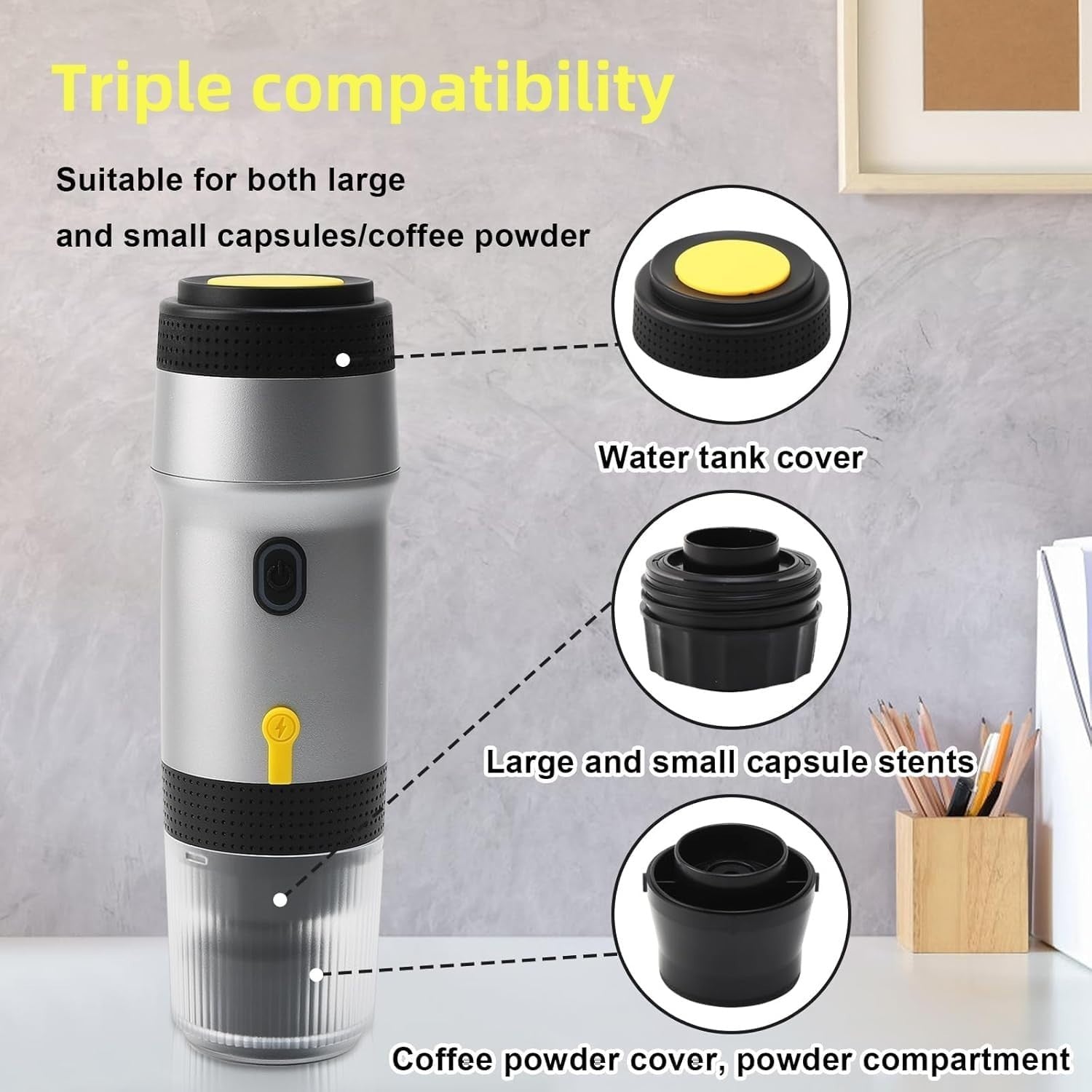 Portable Espresso Maker 20-Bar Travel Coffee Machine USB Rechargeable Ground