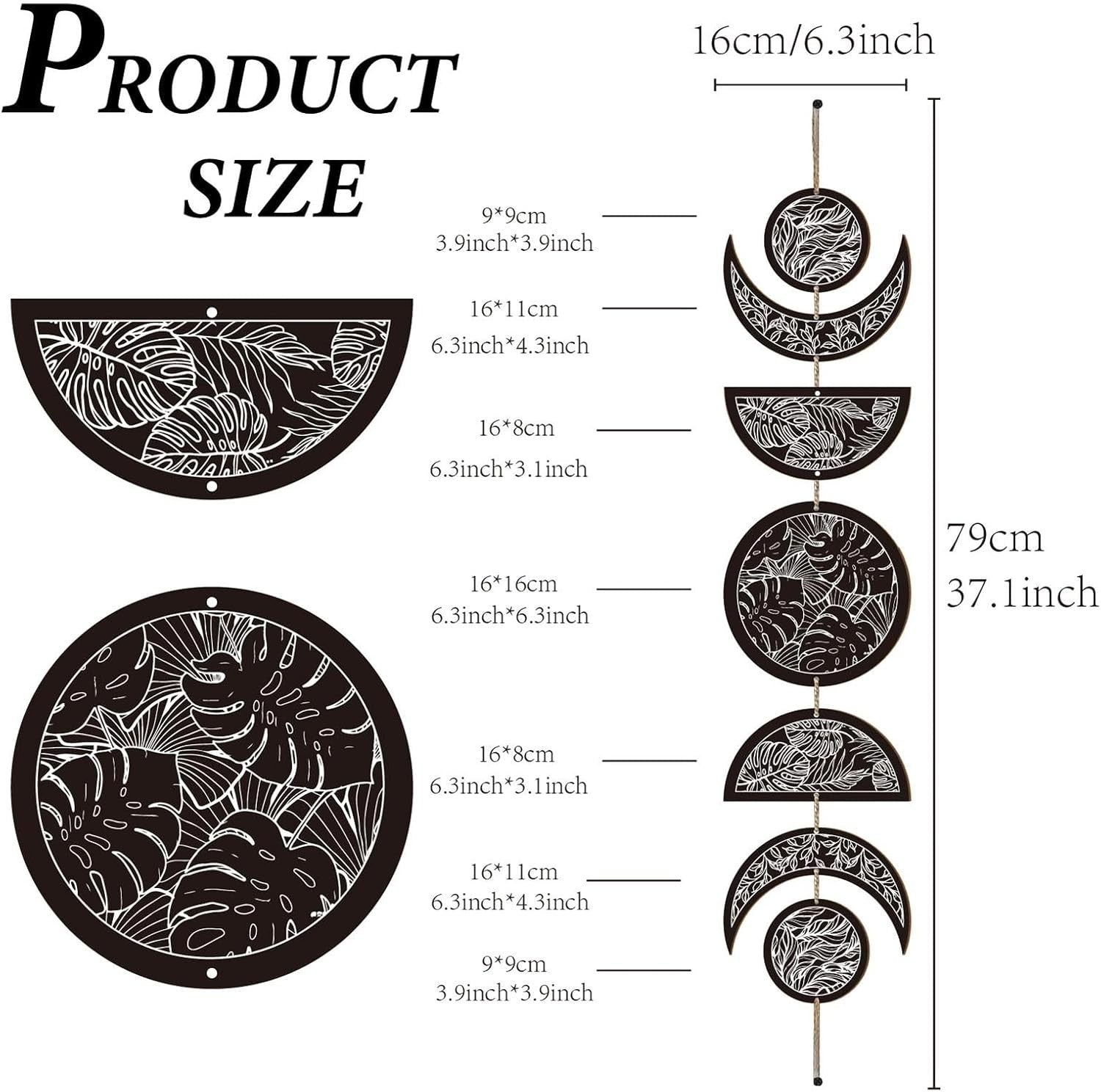 Moon Phase Wall Art Wooden Boho Witchy Hanging Decor